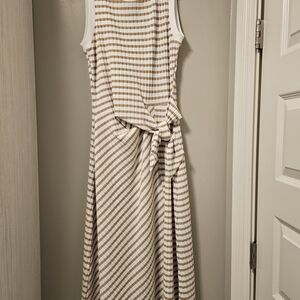 Evereve Tan and White Striped Maxi Dress